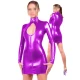 Plus Size Ladies Button Neck Zipper Dress Keyhole PVC Long Sleeve Mini Dress Sexy Party Clubwear Novelty Pencil Vestido