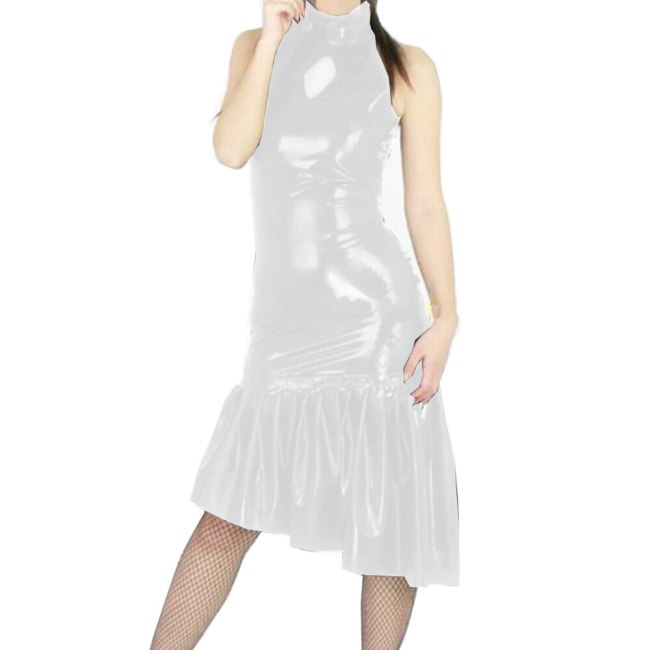 20 Colors Ladies Sleeveless Irregular Hem Midi Dress Sexy Shiny Metallic High Neck Party Dress Ruched A-line Bodycon Vestido