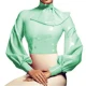 High-End Leather pvc Professional top Women New Fashion Stand Collar Bow Work Tops 2021 New lady Elegant Women long-sleeved Tops