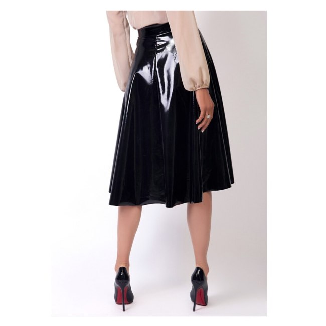 23 Colors High Quality Ladies All-match Bottoms Fashion Pleated Wetlook PVC Middle Skirt Party Club Knee Length Skater Skirt