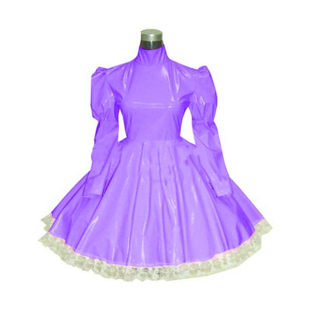 23 Colors A-line Retro Ladies Mini Dress Lace Trim Prince Cosplay Costume Vintage High Neck Long Sleeve Dress PVC Pleated Dress