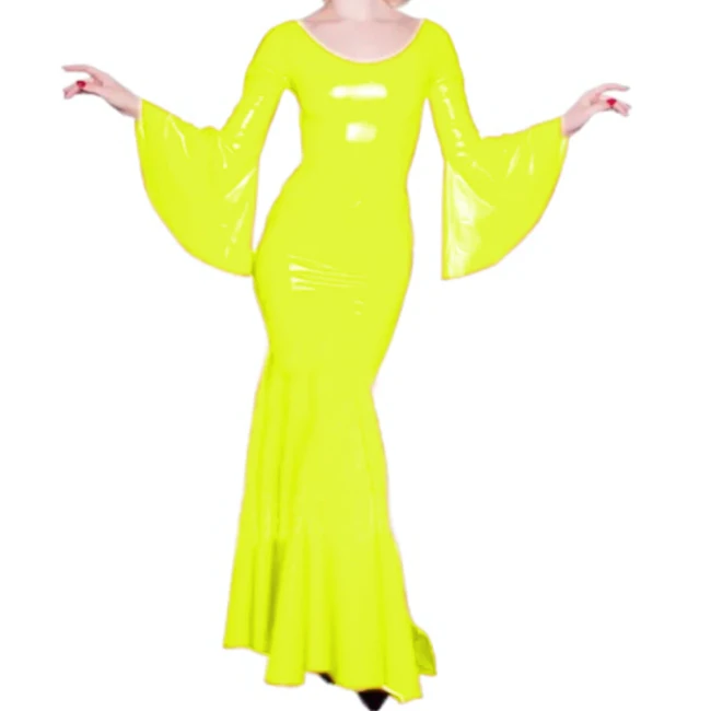 Long Sleeve PVC Mermaid Dress Women Sexy  Long Dress Vintage Party Performance Party  Mopping Skirt Halloween Dress