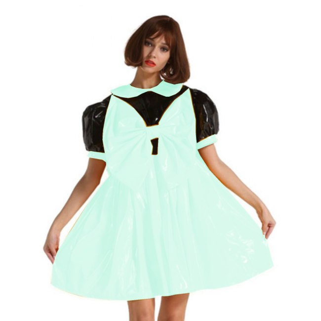 High Waist A Line with Big Bowtie Collar Mini Dress Party Leather PVC Short Sleeve Occasion Event Female African Fashion Dress