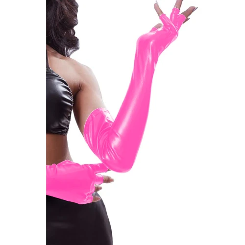 sexy faux pvc leather fingerless glove lady's club performance formal party patent leather long glove Fashion Gym Hip Hop Gloves