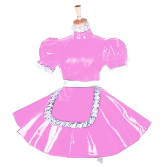 maid pvc lockable dress Uniform cosplay costume Tailor-made Sexy Cute Maid Dress Cosplay Anime Uniform Temptation Sissy Suit 7XL
