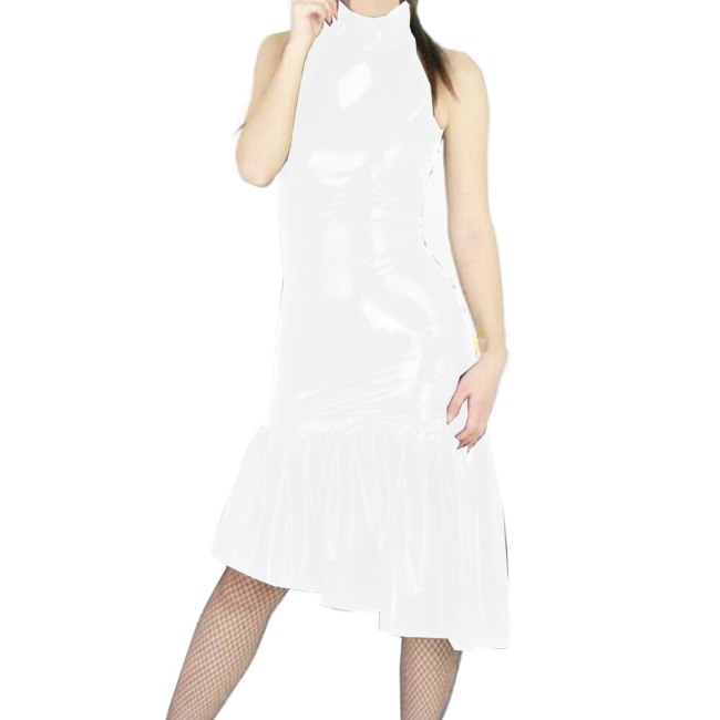 20 Colors Ladies Sleeveless Irregular Hem Midi Dress Sexy Shiny Metallic High Neck Party Dress Ruched A-line Bodycon Vestido