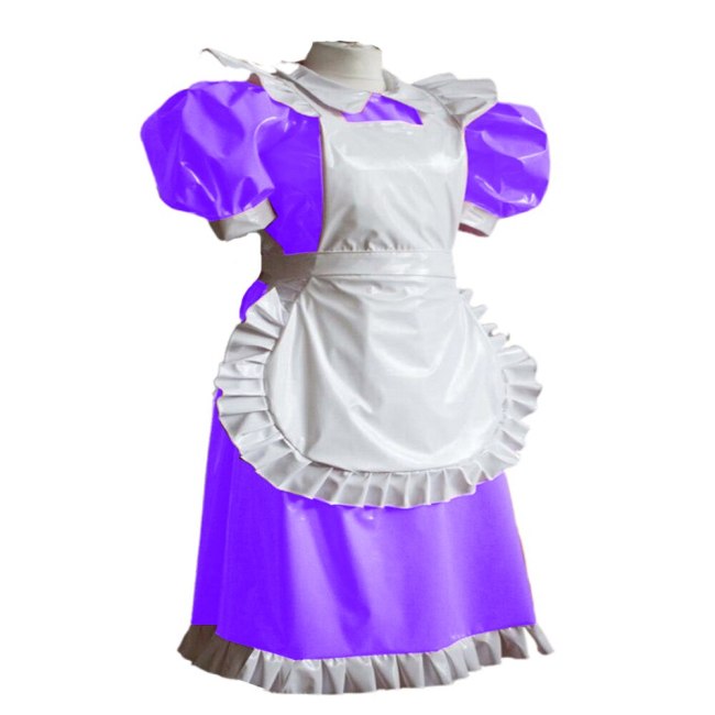 Plus Size Lolita Dress PVC Sissy Elegant Puff Sleeve Mini Dress Wetlook Shiny Gothic Lolita Service Dress Men Cross dress