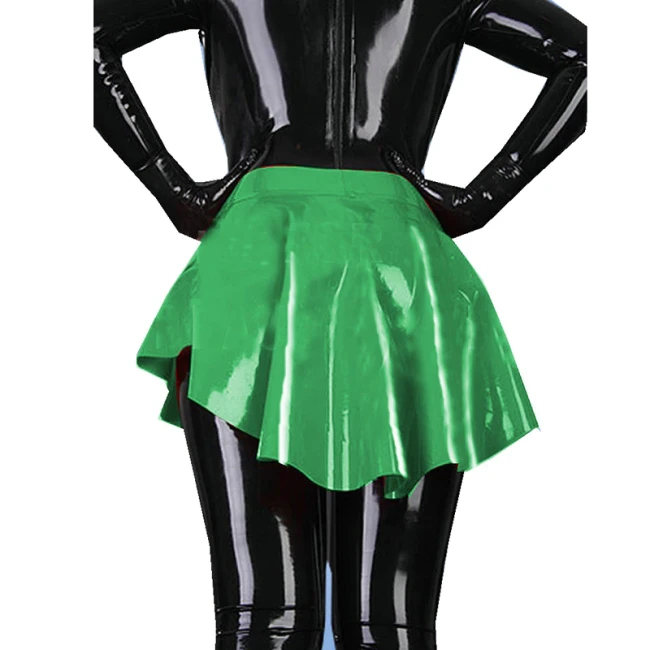 Plus Size PVC Pleated Micro Skirt Gothic Women High Waist Asymmetric Hem Swallowtail Skater Skirt Cosplay Performance Costume