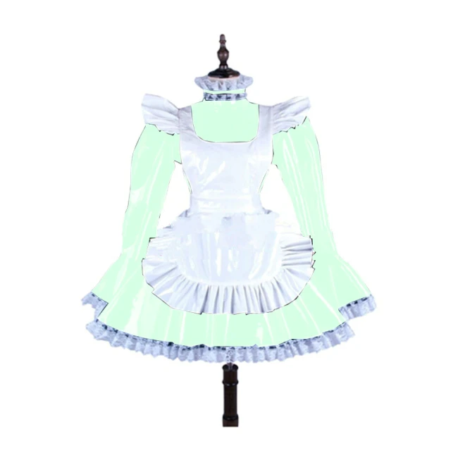 Plus Size Lace Trim Lovely Maid Mini Dress Women Long Sleeve A-line Dress With White Apron Halloween Valentine Cosplay Costume