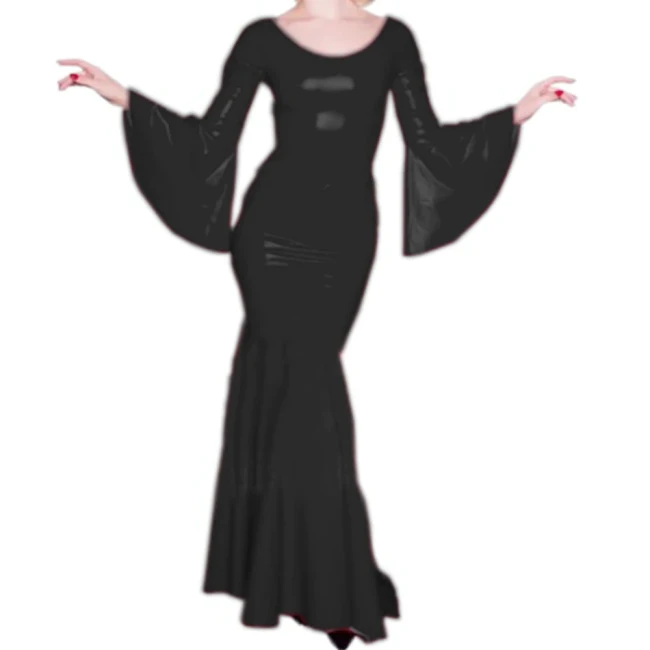 Long Sleeve PVC Mermaid Dress Women Sexy  Long Dress Vintage Party Performance Party  Mopping Skirt Halloween Dress