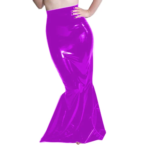 23 Colors Floor Length High Waist Mermaid Skirt Novelty Stage Performance Costume Ladies Simple Glossy PVC Fishtail Long Skirt