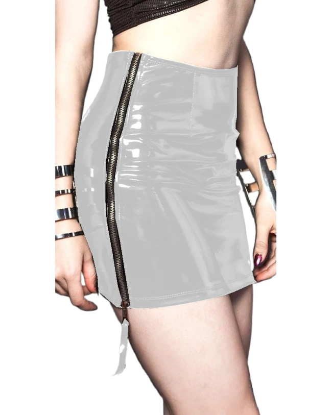 Elegant Skirt Women Faux Leather Pencil Skirts PVC Slim Split Zipper Mini Skirt Gothic Nightclub Club Pole Dance Skirt