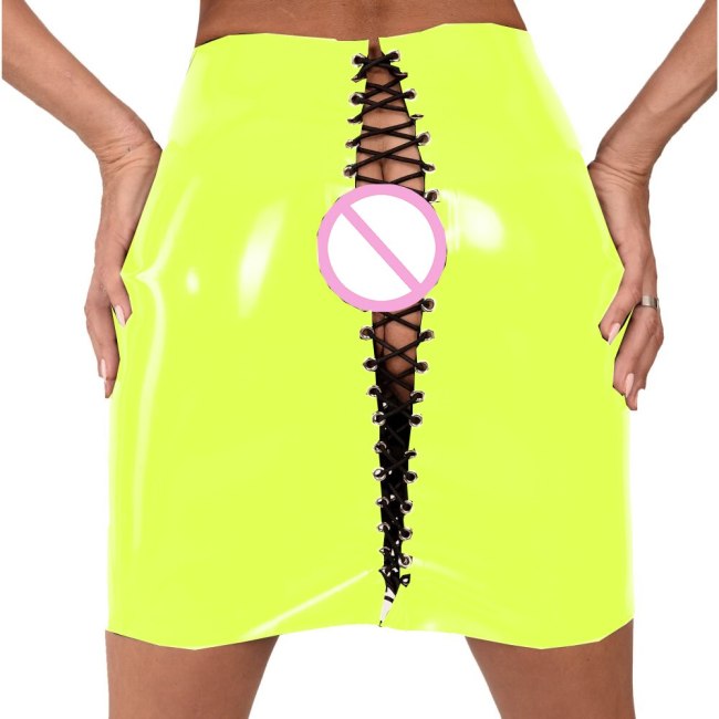 23 Colors Attractive Ladies High Waist PVC Skirt Adjustable Hips Lace Up Skirt Fashion Drawstring Wetlook Bottoms Sexy Clubwear
