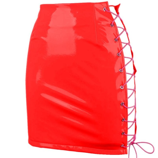 High Quality Women PVC Mini Skirt  Hollow out Sexy Pleated Skirts Lolita Maxi Skirts for Women Gothic Ladies Clubwear Plus Size