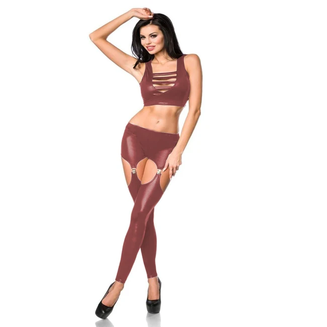 Plus Size Novelty Ladies Dancing Costume Sexy Cut Out Straps Sleeveless Crop Top Low Waist Hollow Out Garter Skinny Leggings