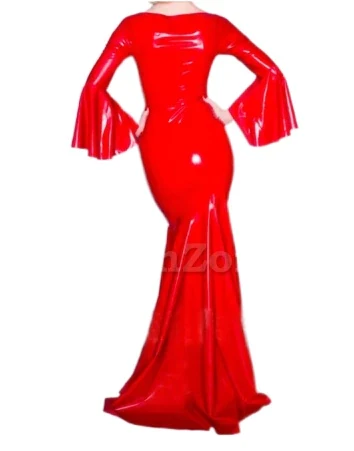 Long Sleeve PVC Mermaid Dress Women Sexy  Long Dress Vintage Party Performance Party  Mopping Skirt Halloween Dress