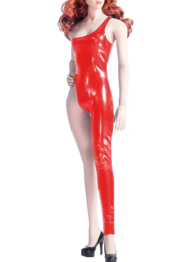 One Shouler One Legged Jumpsuit PVC One Piece Outfits Going Out Party Club Wet look overalls for vinyl costume bodycon  jumpsuit