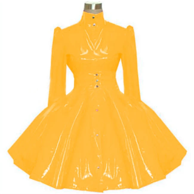 wetlook faux pu leather A line dress pvc rubber Lolita Plus Size Puff Long Sleeve Dress Costumes Princess Original Dress Hot 7XL
