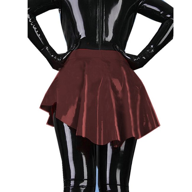 Plus Size PVC Pleated Micro Skirt Gothic Women High Waist Asymmetric Hem Swallowtail Skater Skirt Cosplay Performance Costume