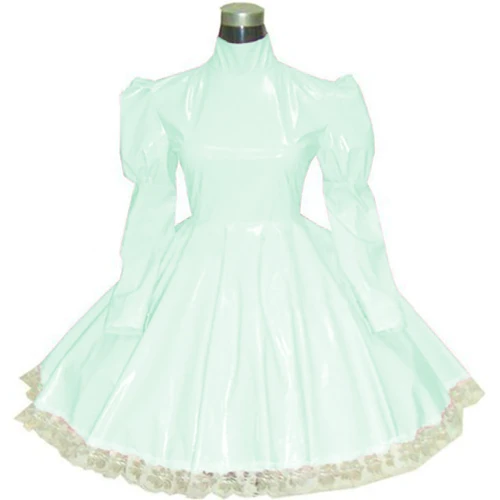 Lolita punk pink PVC Maid Cosplay Fancy Dress Clubwear Long Sleeve Gothic Dress Sexy Sissy French Maid PVC Dress Uniform