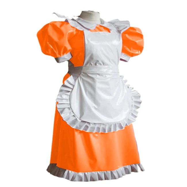 Plus Size Lolita Dress PVC Sissy Elegant Puff Sleeve Mini Dress Wetlook Shiny Gothic Lolita Service Dress Men Cross dress