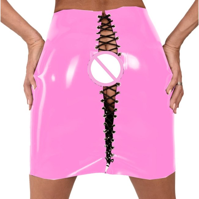 23 Colors Attractive Ladies High Waist PVC Skirt Adjustable Hips Lace Up Skirt Fashion Drawstring Wetlook Bottoms Sexy Clubwear