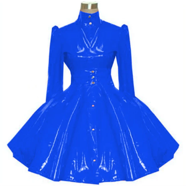 wetlook faux pu leather A line dress pvc rubber Lolita Plus Size Puff Long Sleeve Dress Costumes Princess Original Dress Hot 7XL