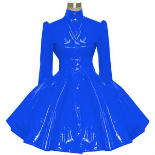 wetlook faux pu leather A line dress pvc rubber Lolita Plus Size Puff Long Sleeve Dress Costumes Princess Original Dress Hot 7XL