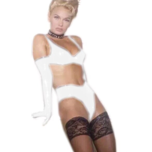 Women Sexy Pole Dance PVC Bikini Set Plus Size Vinyl Lingerie Set Halloween Costume Bikini + Pant + Gloves 7XL Costume