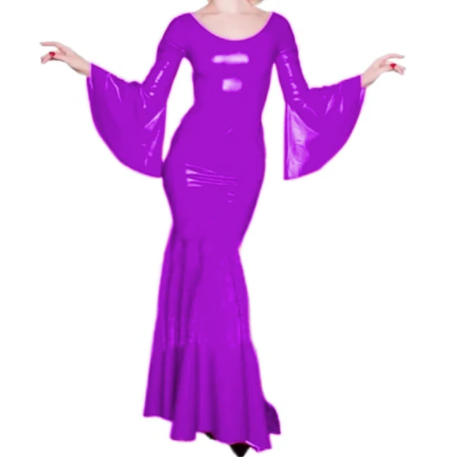 Long Sleeve PVC Mermaid Dress Women Sexy  Long Dress Vintage Party Performance Party  Mopping Skirt Halloween Dress