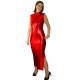 Plus Size Sleeveless Metallic Stretchy Long Pencil Dress Women Elegant Split Qipao Summer One-Piece Vintage Evening Party Gown