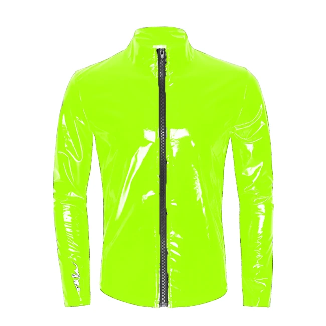 11 Colors Mens Shiny Metallic T-shirt Coat Wet Look PVC Leather Zipper Shirts Party Club wear Male Streetwear Autumn Jacket Tops
