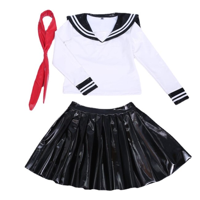 White Schoolgirl Leather PVC Uniform Japanese Class Navy Sailor Students Clothes For Girls Anime cosplay sailor moon 3 Pcs/set
