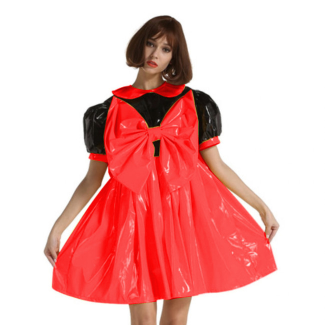 PVC Big Bow Lovely Puff Sleeve Dress Adult Sissy  Dress Elegant Kawaii Lolita Dress Gothic Party Halloween Costume S-7XL