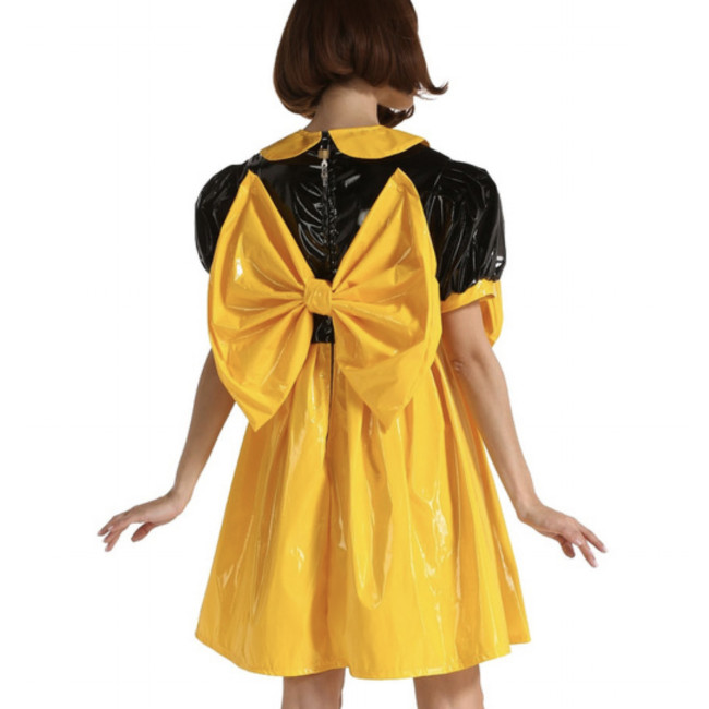 PVC Big Bow Lovely Puff Sleeve Dress Adult Sissy  Dress Elegant Kawaii Lolita Dress Gothic Party Halloween Costume S-7XL