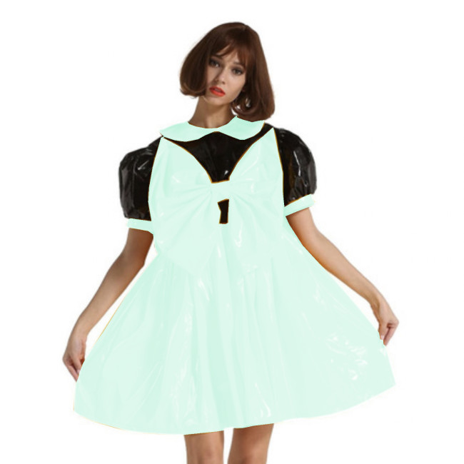 PVC Big Bow Lovely Puff Sleeve Dress Adult Sissy  Dress Elegant Kawaii Lolita Dress Gothic Party Halloween Costume S-7XL