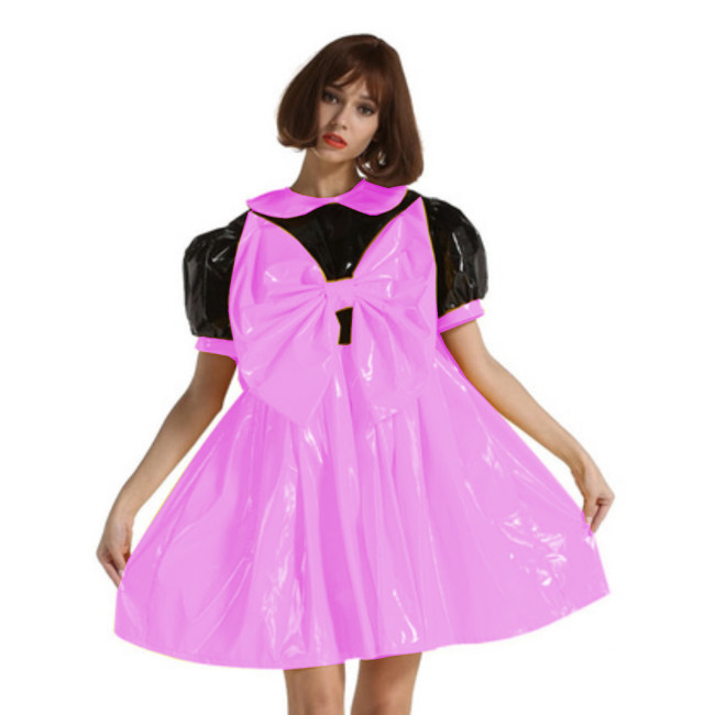 PVC Big Bow Lovely Puff Sleeve Dress Adult Sissy  Dress Elegant Kawaii Lolita Dress Gothic Party Halloween Costume S-7XL