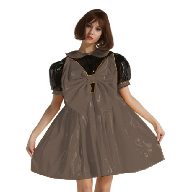 PVC Big Bow Lovely Puff Sleeve Dress Adult Sissy  Dress Elegant Kawaii Lolita Dress Gothic Party Halloween Costume S-7XL