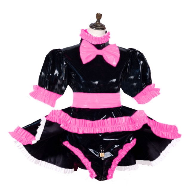 Adult sexy cross dressing sissy Leather pvc dress lockable jumpsuits rompers maid Dress panties Tailor-made Cute Lolita Dresses