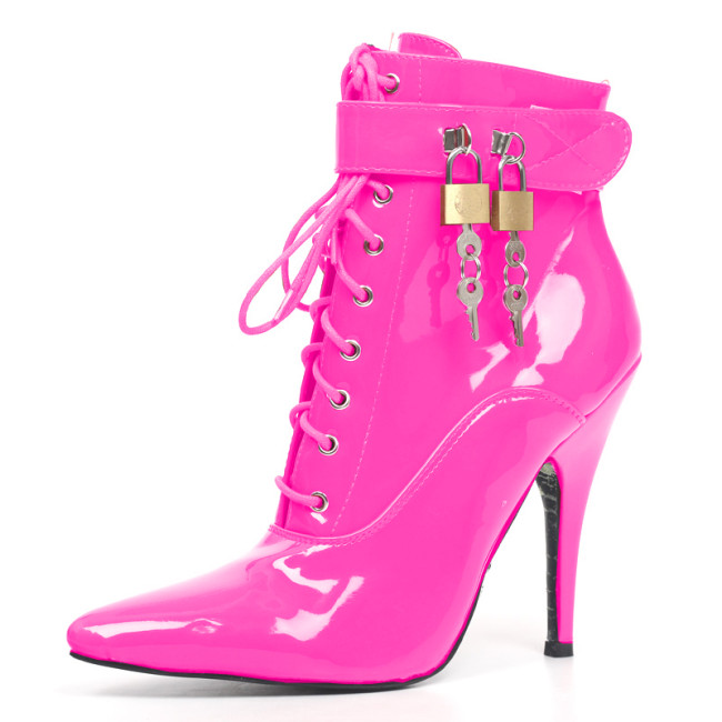 PVC Lockable Boots Sexy Ankle Shiny Boots PVC Heel Sexy Night Women's Low Boots