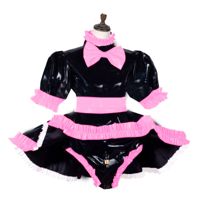 Lockable Sissy Maid Dress Plus Size Lolita PVC Maid Cosume with Bow PVC Crossdressing Fetish Wear Sissy Dress