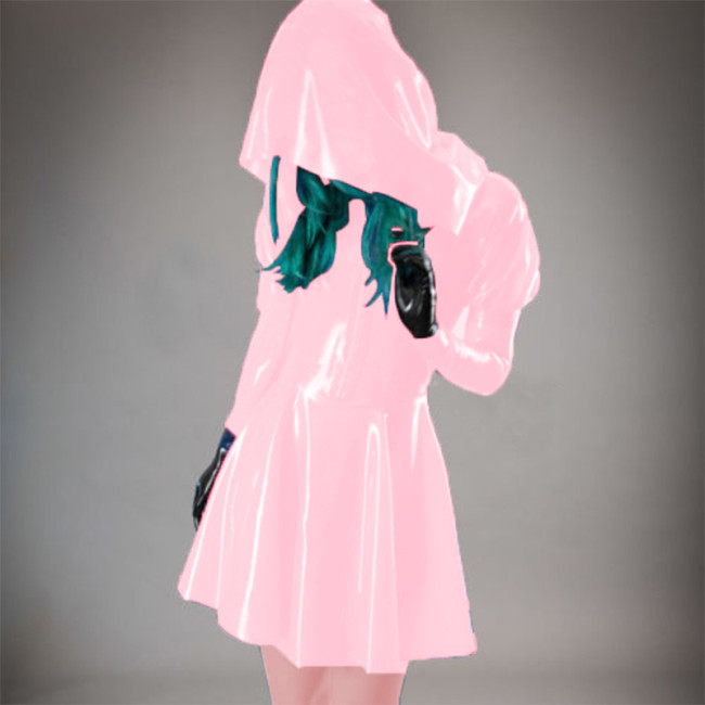 Shiny PVC Leather Mini Dress Plus Size Women Hooded Sexy Cute Students Dresses Party Club Pole Dance Cosplay Costume 15 Colors