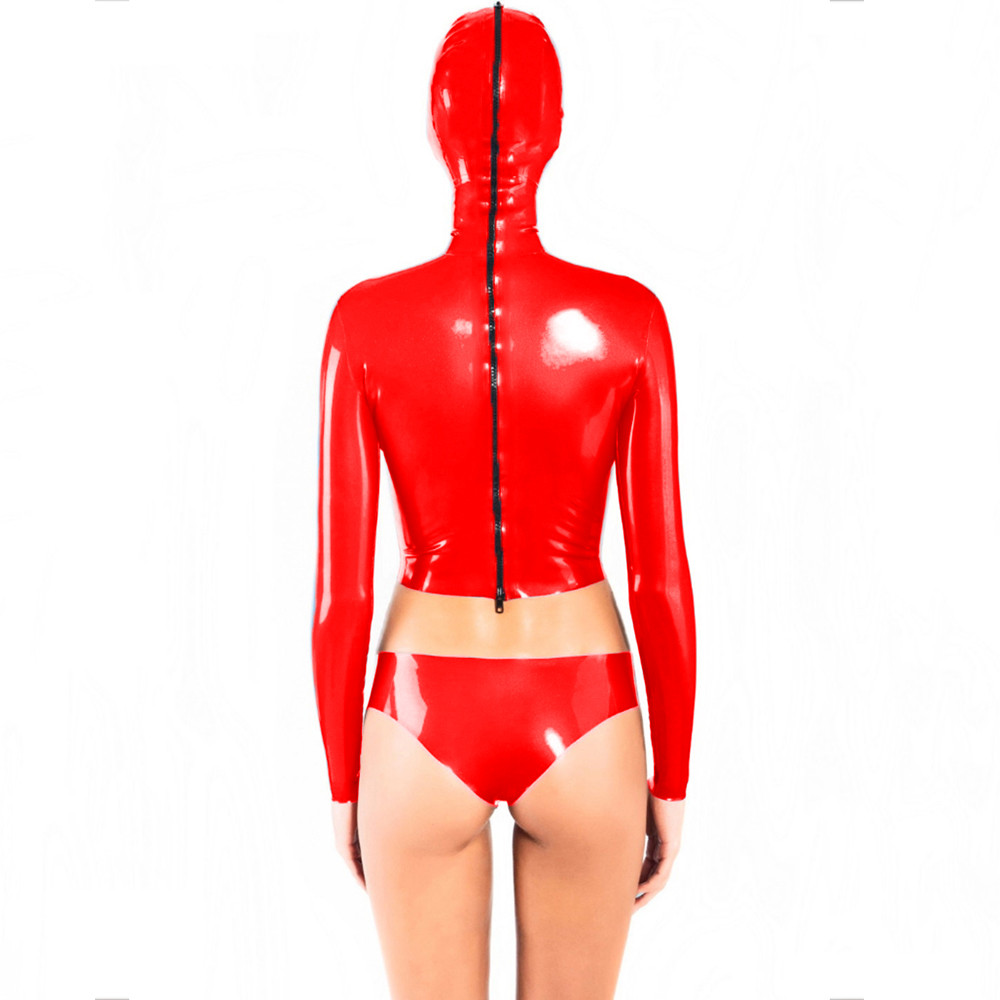 Erotic Fetish Shiny PVC Leather Body Suit Sexy Women Teddy Hooded Top and  Shorts Femme Wet