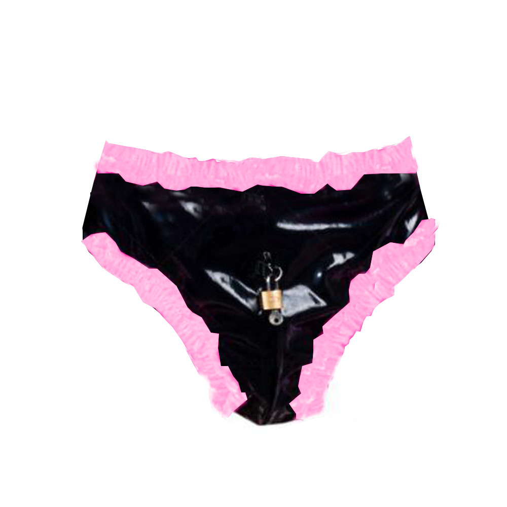 Lockable Sissy PVC Briefs Men Ruffled Panties Thongs Male Gay Underwear  Crossdress Costume Panty Skirt Thongs