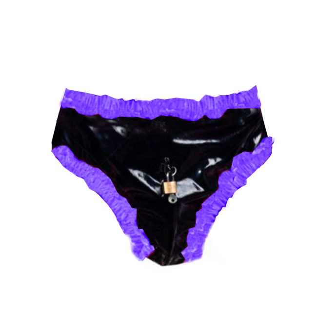 Lockable Sissy PVC Briefs Men Ruffled Panties Thongs Male Gay Underwear Crossdress Costume Panty Skirt Thongs PVC Underwear