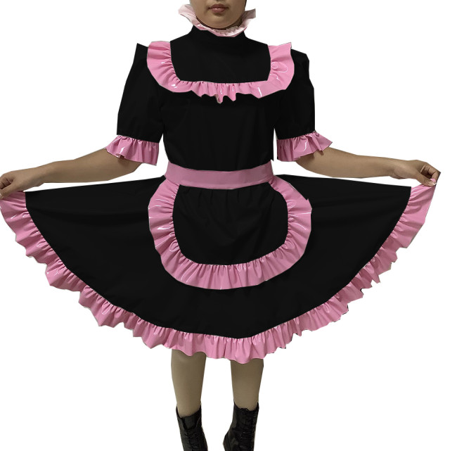 Adult Sexy Lockable Cross Dressing sissy maid PVC Dress Uniform Apron Costume jumpsuits rompers Tailor-made S-7XL