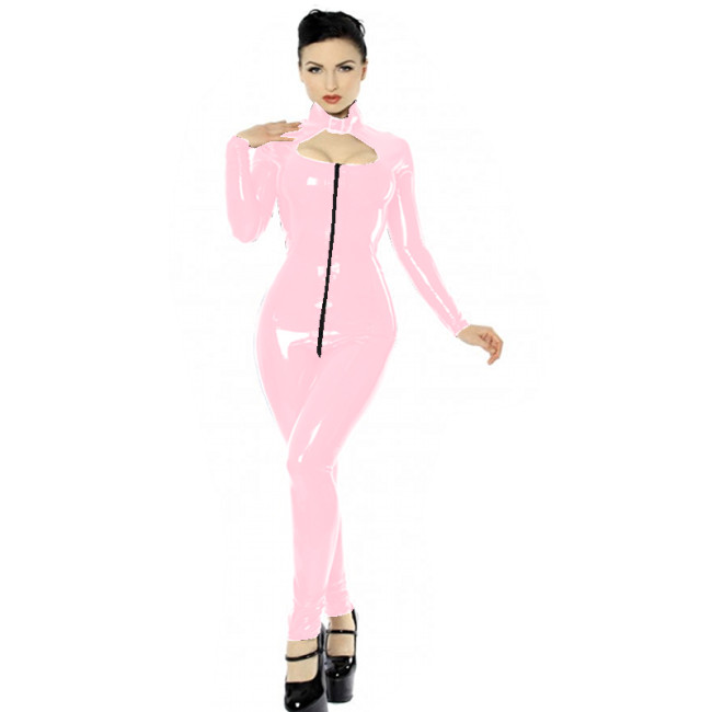 Women Sexy Faux Leather Catsuit Long Sleeve Bodycon Fashion Jumpsuit Plus Size With Zipper Crotch Clubwear  XS-7XL