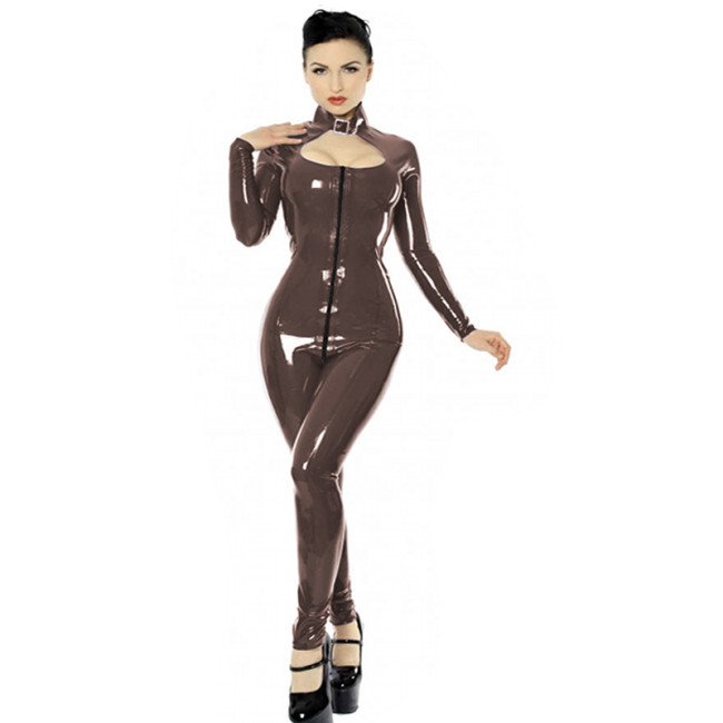 Women Sexy Faux Leather Catsuit Long Sleeve Bodycon Fashion Jumpsuit Plus Size With Zipper Crotch Clubwear  XS-7XL