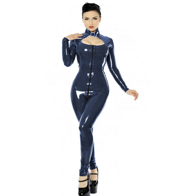 Women Sexy Faux Leather Latex Catsuit Long Sleeve Bodycon Fashion Jumpsuit Plus Size With Zipper Crotch Clubwear  XS-7XL