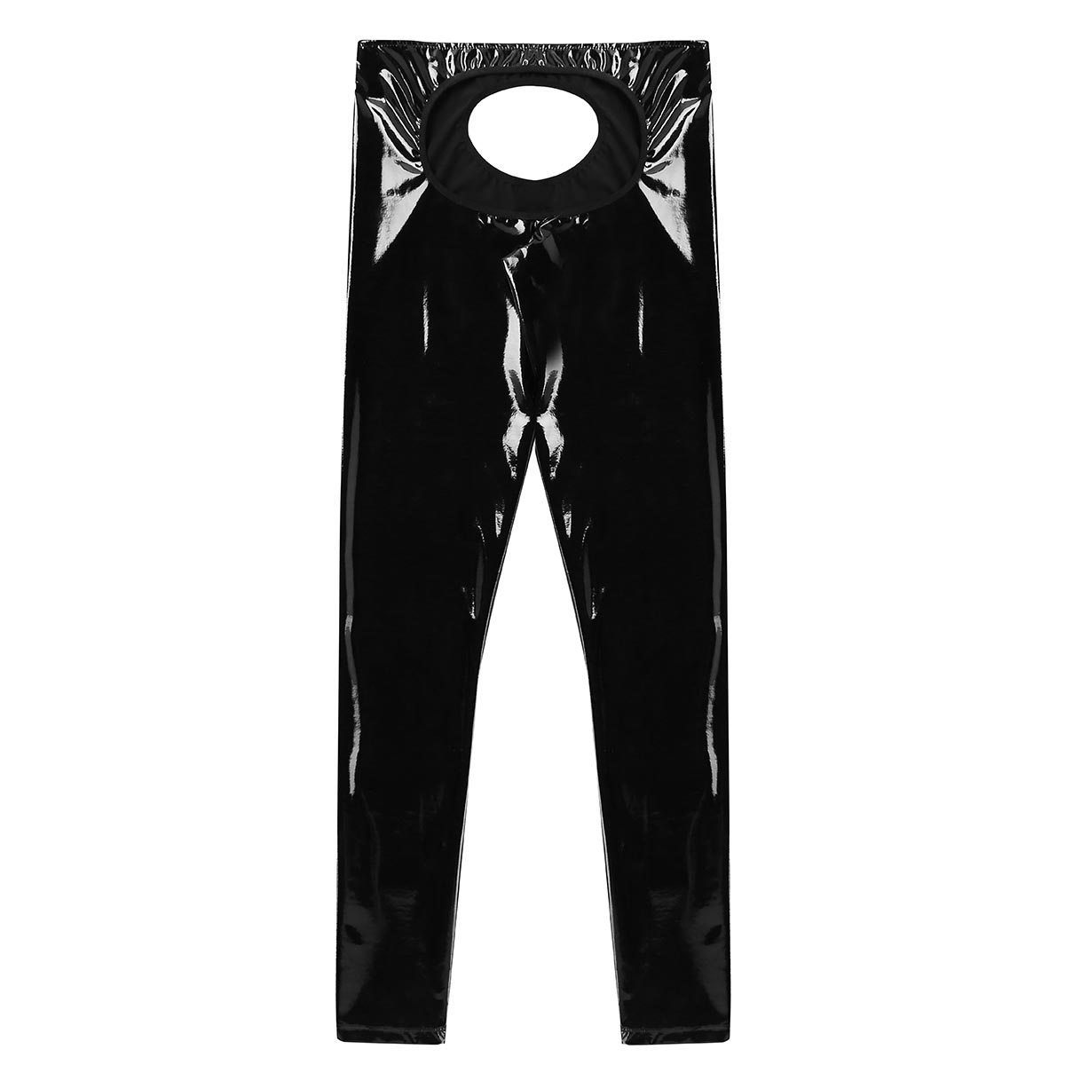 Black Mens Latex Pants Sexy Open Butt 